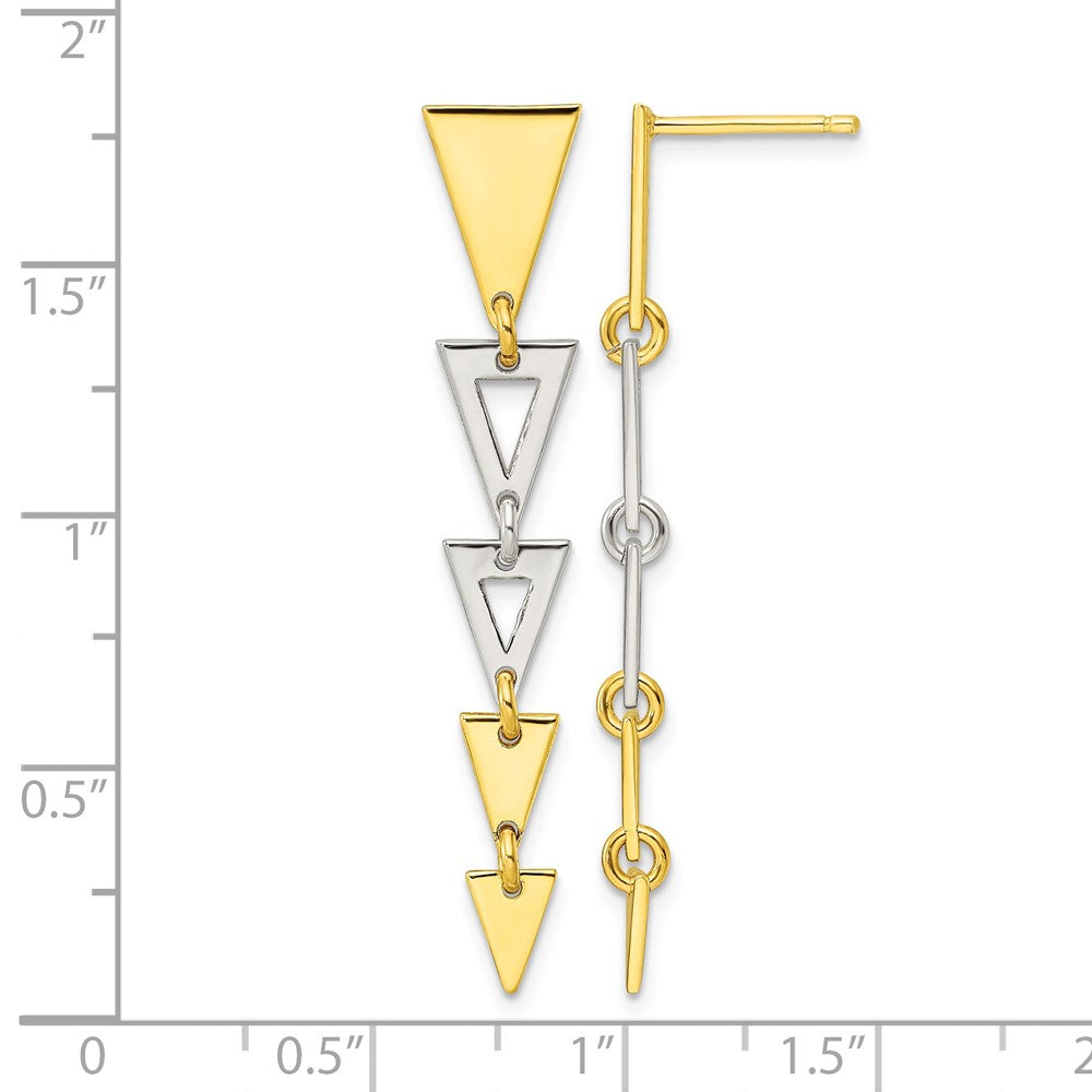 Sterling Silver and Gold-plated Fancy Triangles Post Dangle Earrings