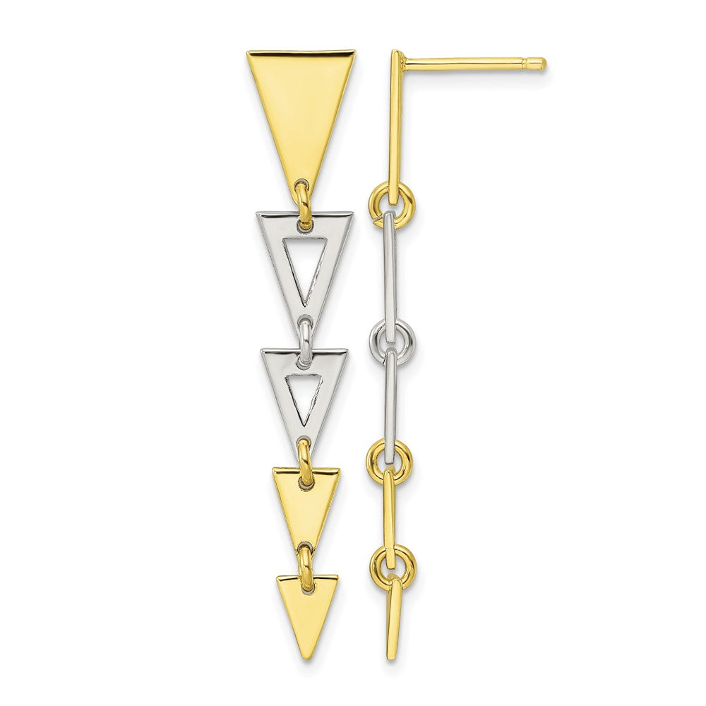 Sterling Silver and Gold-plated Fancy Triangles Post Dangle Earrings