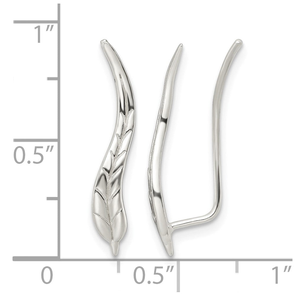 Sterling Silver Polished & Textured Wavy Leaf Dangle Earrings