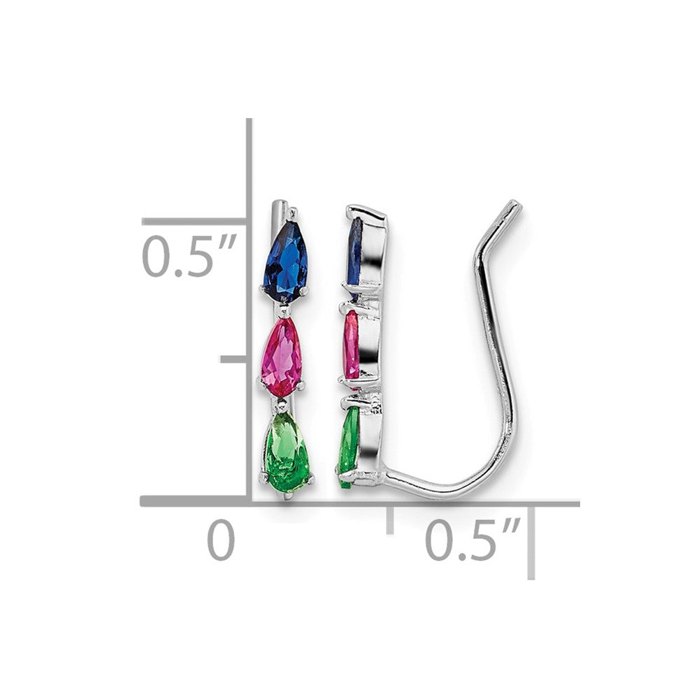 Sterling Silver RH-plated Polished Multi-color Pear CZ Ear Climber Earrings