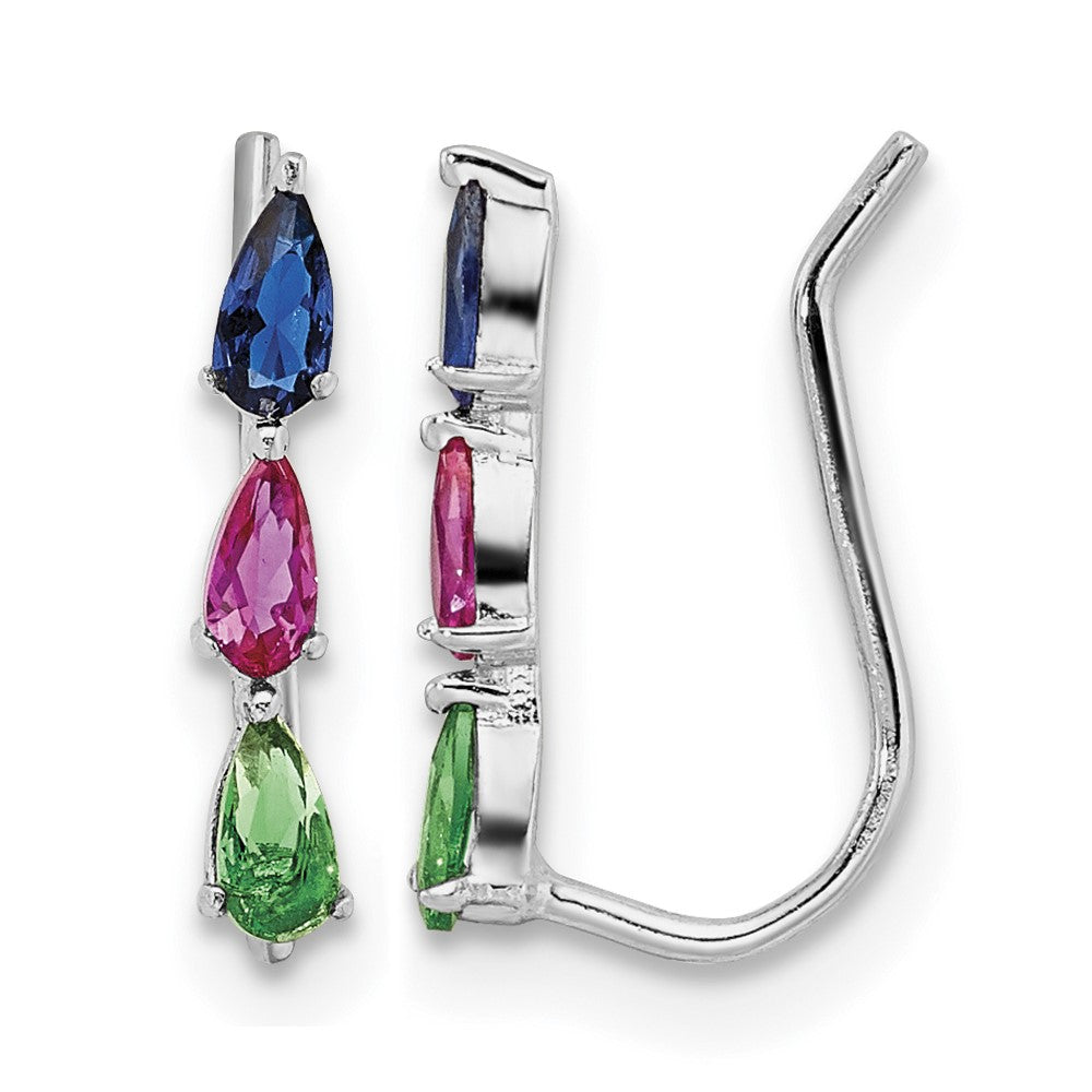 Sterling Silver RH-plated Polished Multi-color Pear CZ Ear Climber Earrings