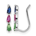 Sterling Silver RH-plated Polished Multi-color Pear CZ Ear Climber Earrings