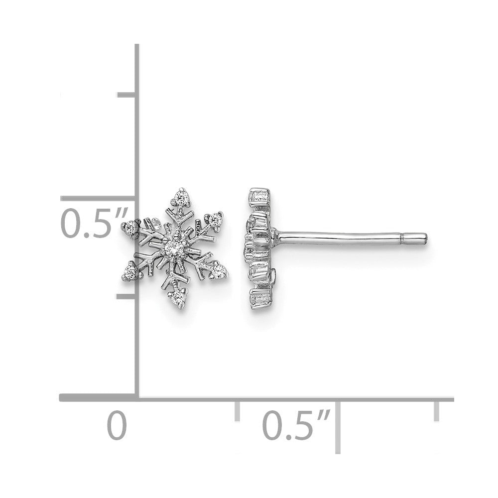 Sterling Silver Rhodium-plated Polished CZ Snowflake Post Earrings