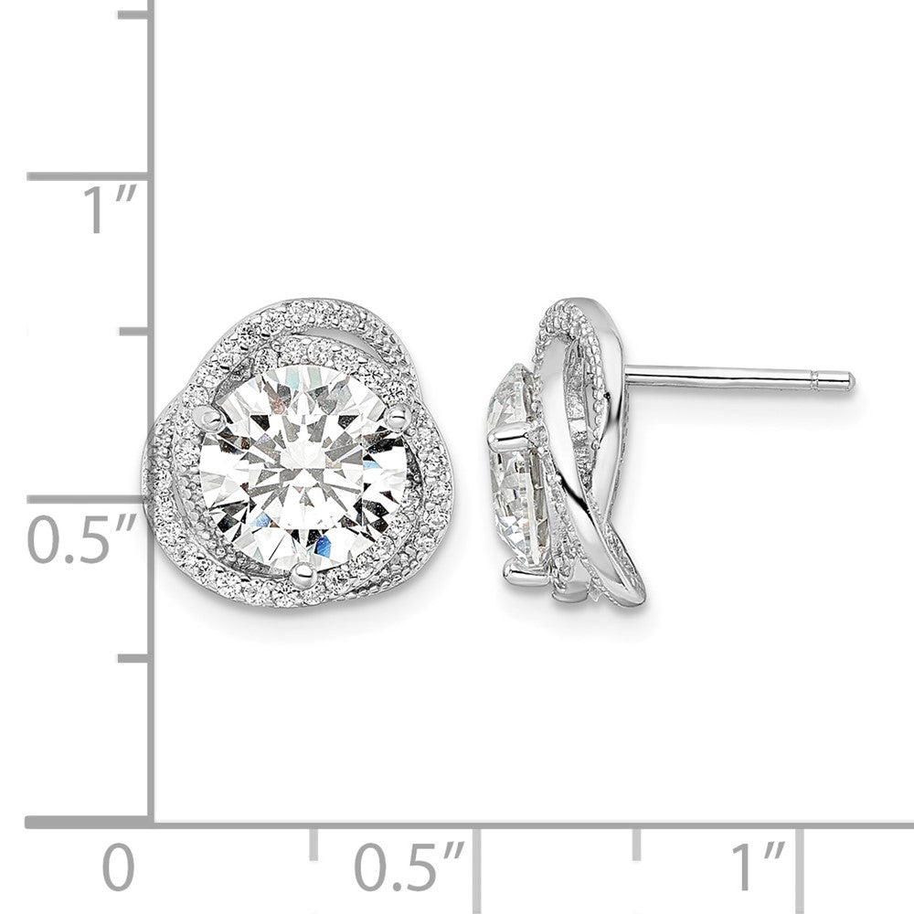 Sterling Silver Rhodium-plated Polished 12mm Round CZ Post Earrings