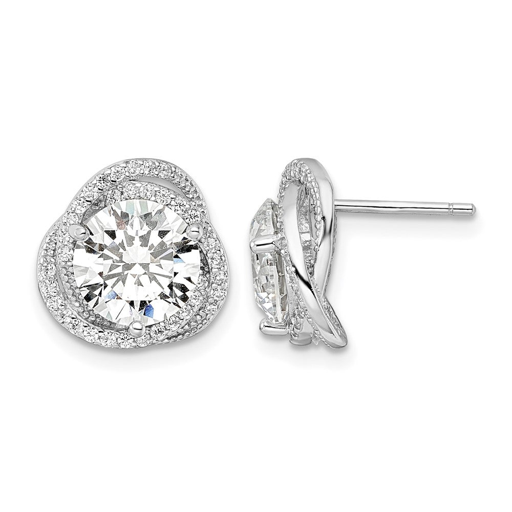 Sterling Silver Rhodium-plated Polished 12mm Round CZ Post Earrings
