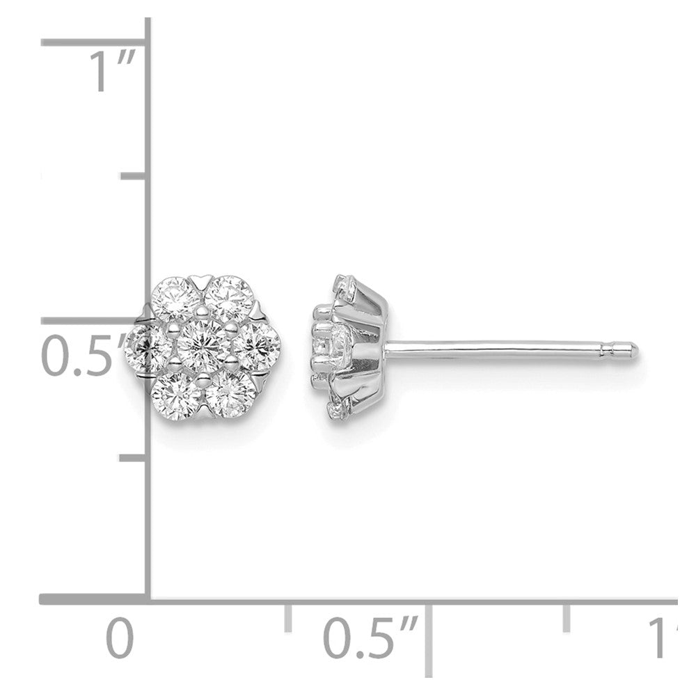 Sterling Silver Rhodium-plated Polished CZ Flower Post Earrings