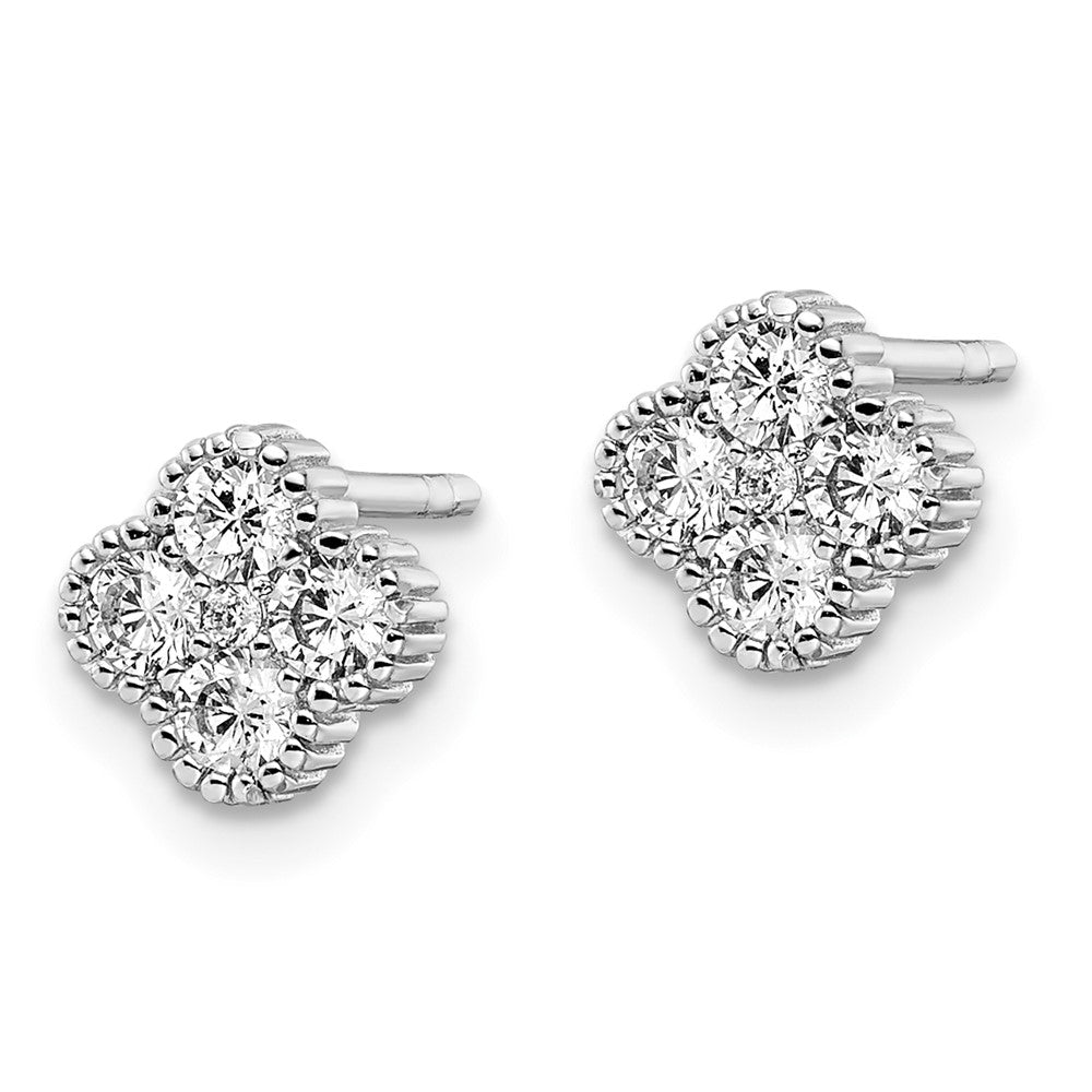 Sterling Silver Rhodium-plated Polished Quatrefoil CZ Post Earrings