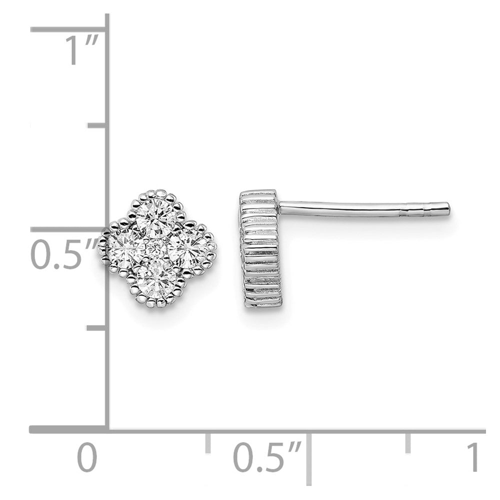 Sterling Silver Rhodium-plated Polished CZ Post Earrings