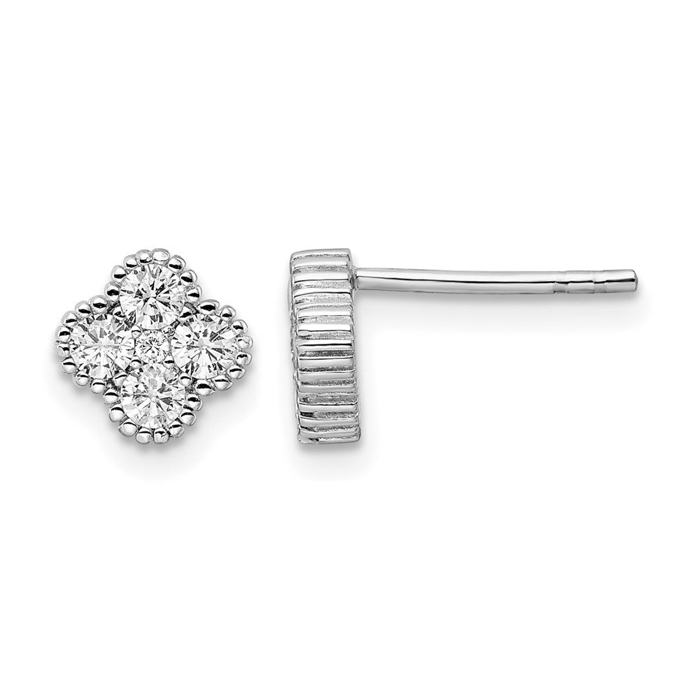 Sterling Silver Rhodium-plated Polished CZ Post Earrings