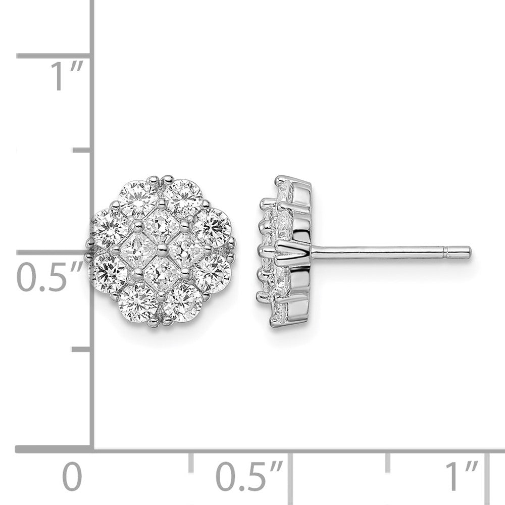 Sterling Silver Rhodium-plated Polished CZ Cluster Flower Post Earrings