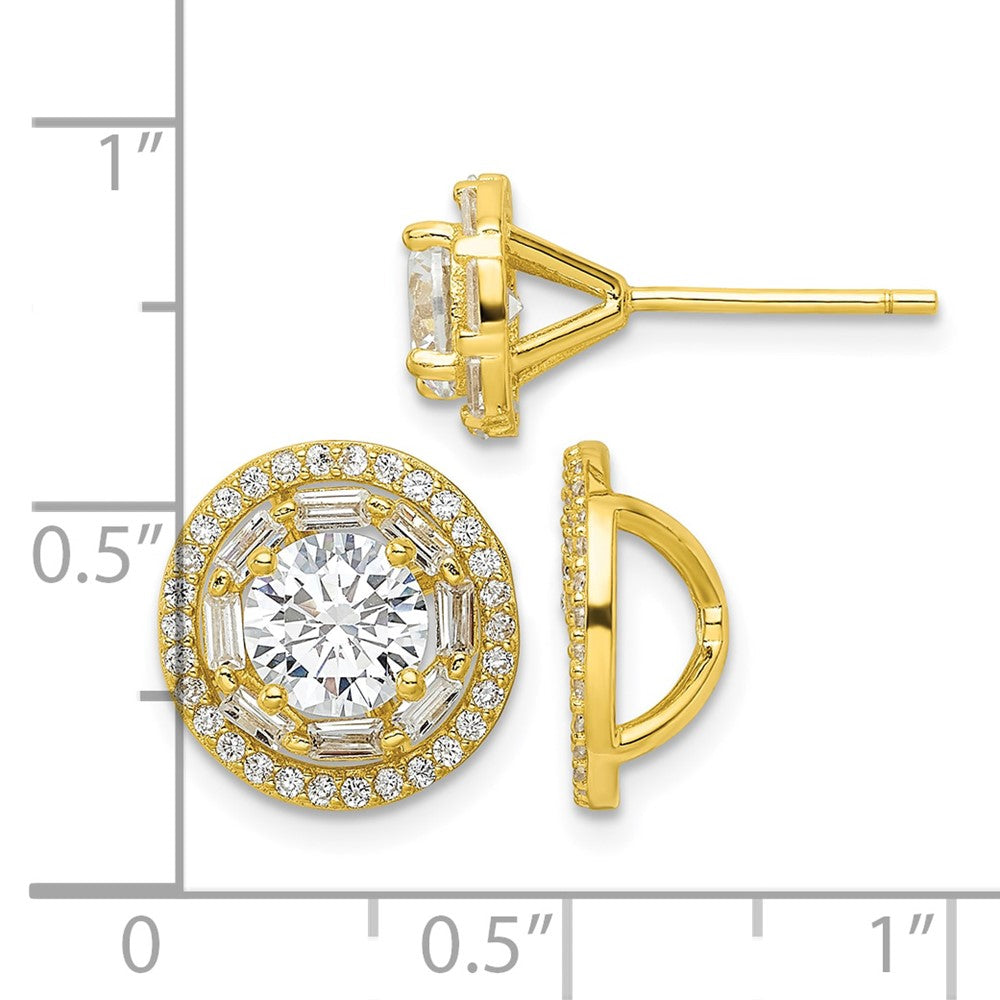 Sterling Silver Gold-tone Polished 6mm CZ Stud w/ Jackets Earrings