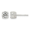 Sterling Silver Polished 6mm Round CZ Heart Basket Set Stud Earrings