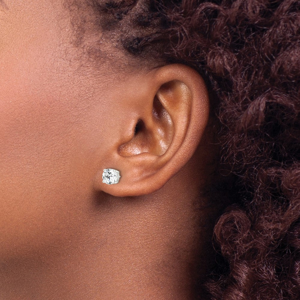 Sterling Silver Polished 6mm Round CZ Heart Basket Set Stud Earrings
