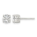 Sterling Silver Polished 6mm Round CZ Heart Basket Set Stud Earrings