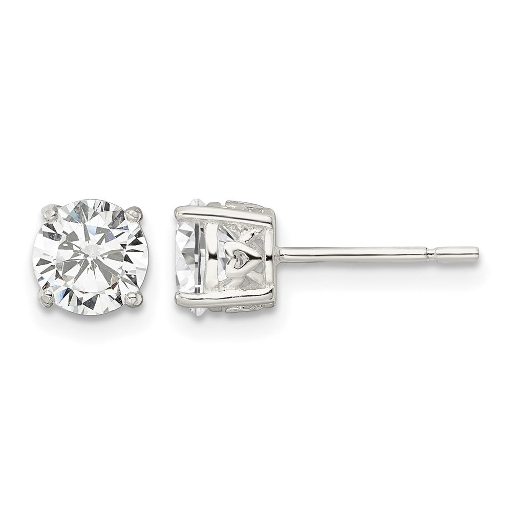 Sterling Silver Polished 6mm Round CZ Heart Basket Set Stud Earrings