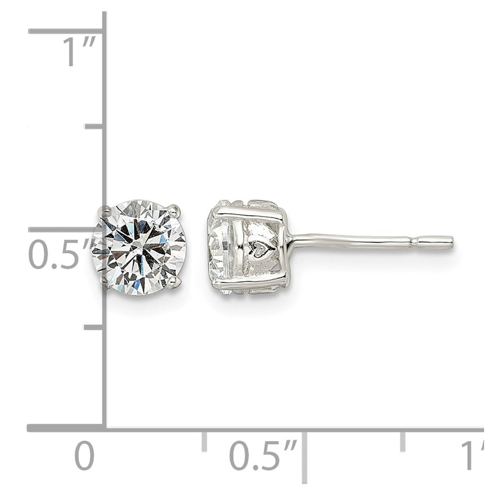 Sterling Silver Polished 6mm Round CZ Heart Basket Set Stud Earrings