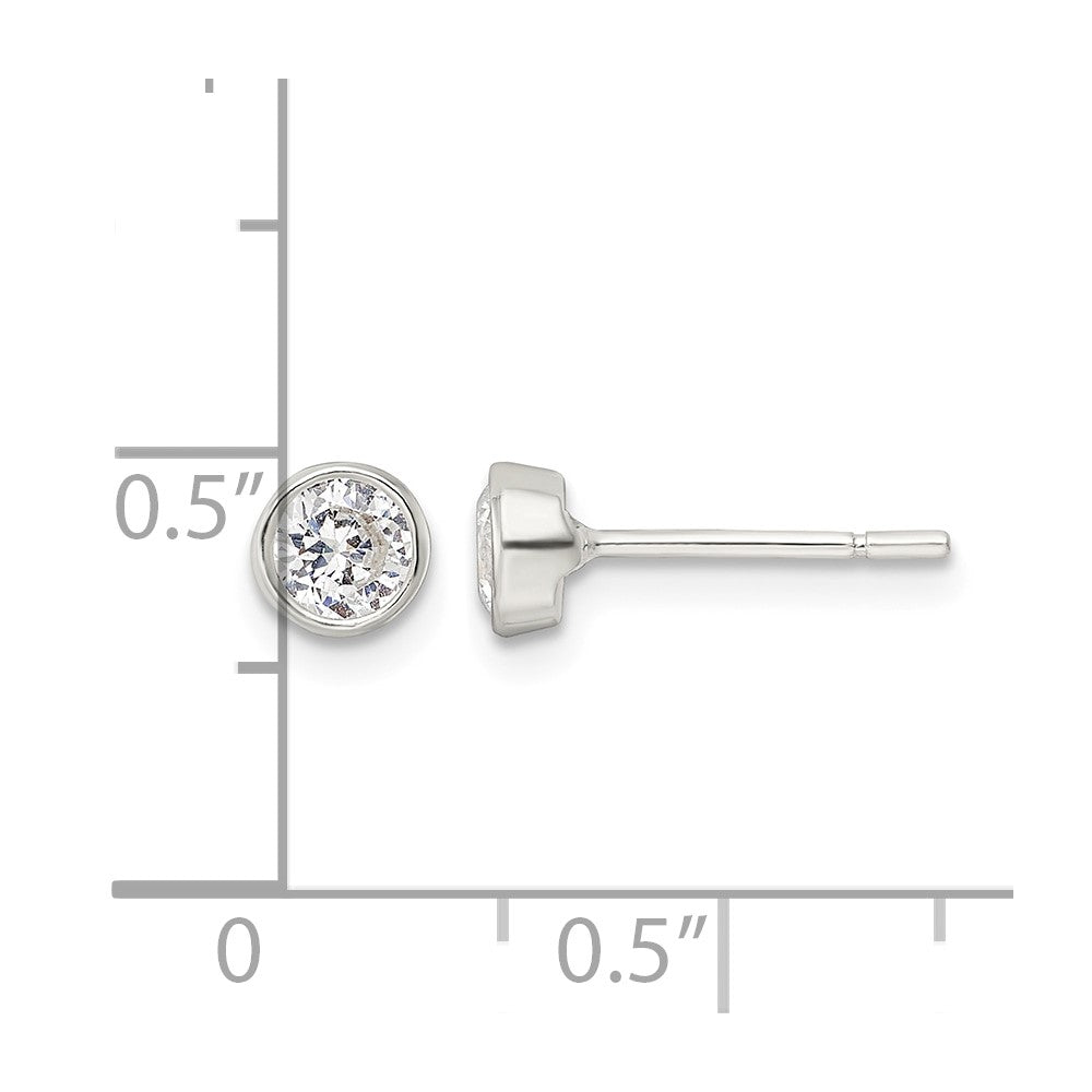 Sterling Silver Polished 4mm Round CZ Bezel Set Stud Earrings