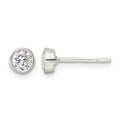 Sterling Silver Polished 4mm Round CZ Bezel Set Stud Earrings