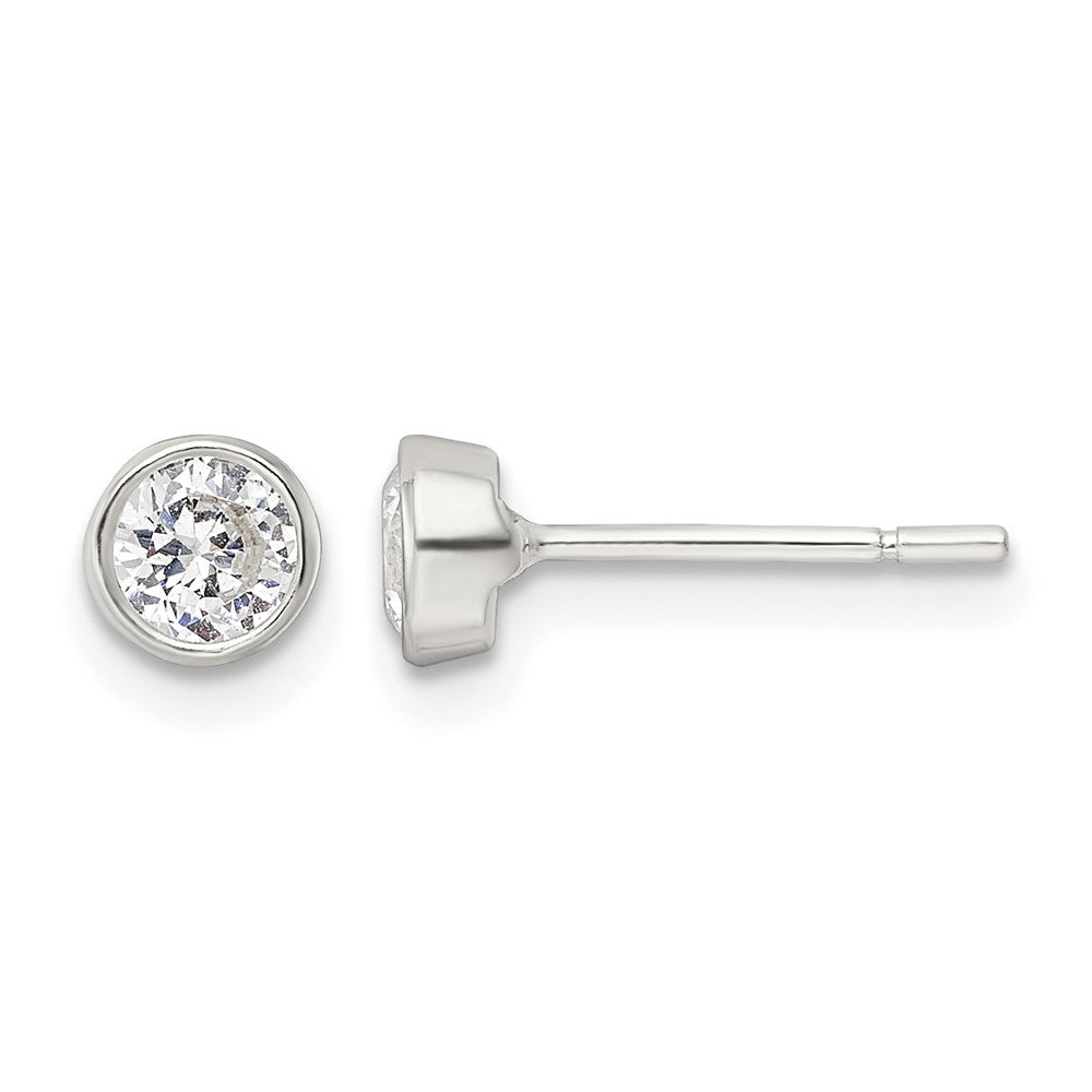 Sterling Silver Polished 4mm Round CZ Bezel Set Stud Earrings
