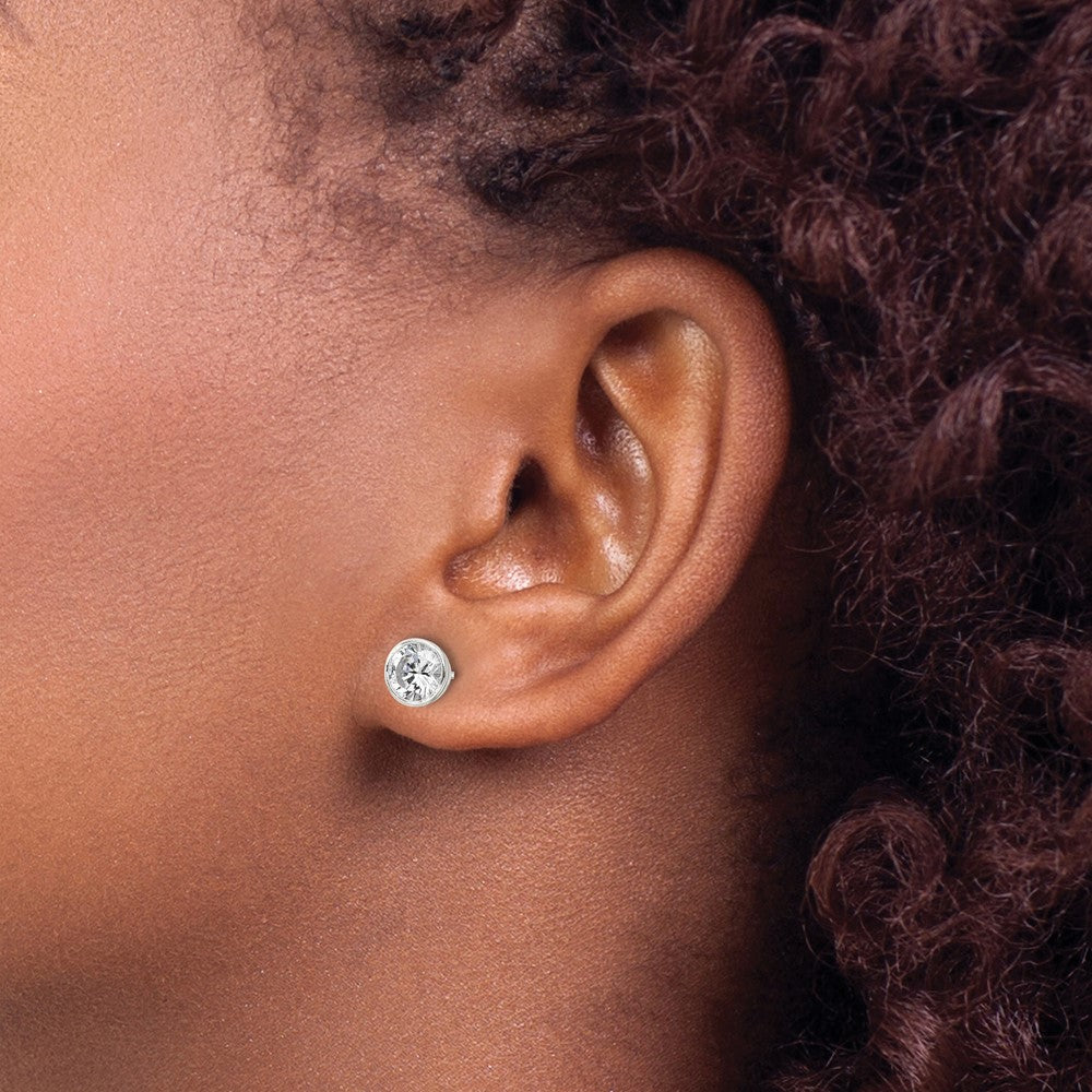 Sterling Silver Polished 6mm Round CZ Bezel Set Stud Earrings