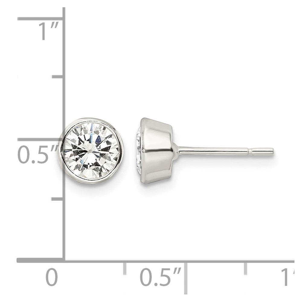 Sterling Silver Polished 6mm Round CZ Bezel Set Stud Earrings