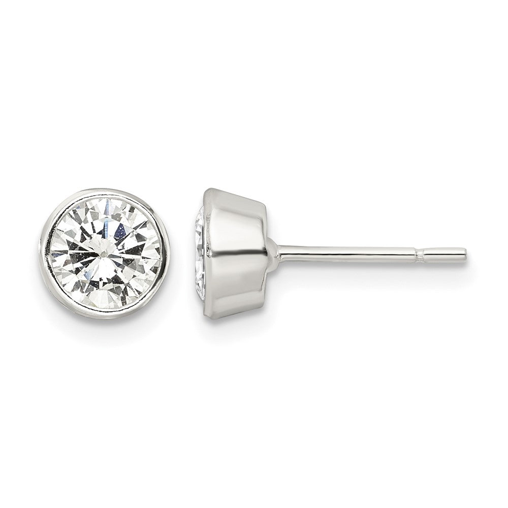 Sterling Silver Polished 6mm Round CZ Bezel Set Stud Earrings
