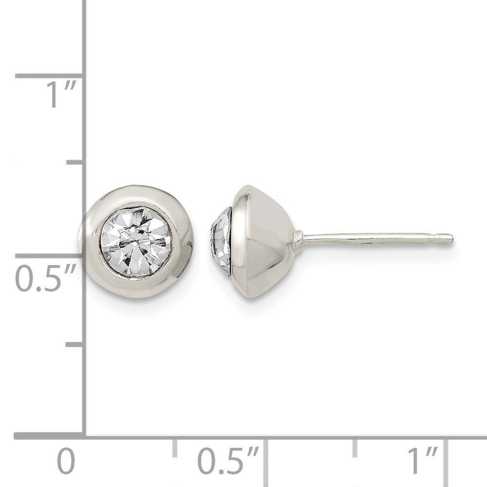 Sterling Silver Polished 8mm Round CZ Bezel Set Stud Earrings