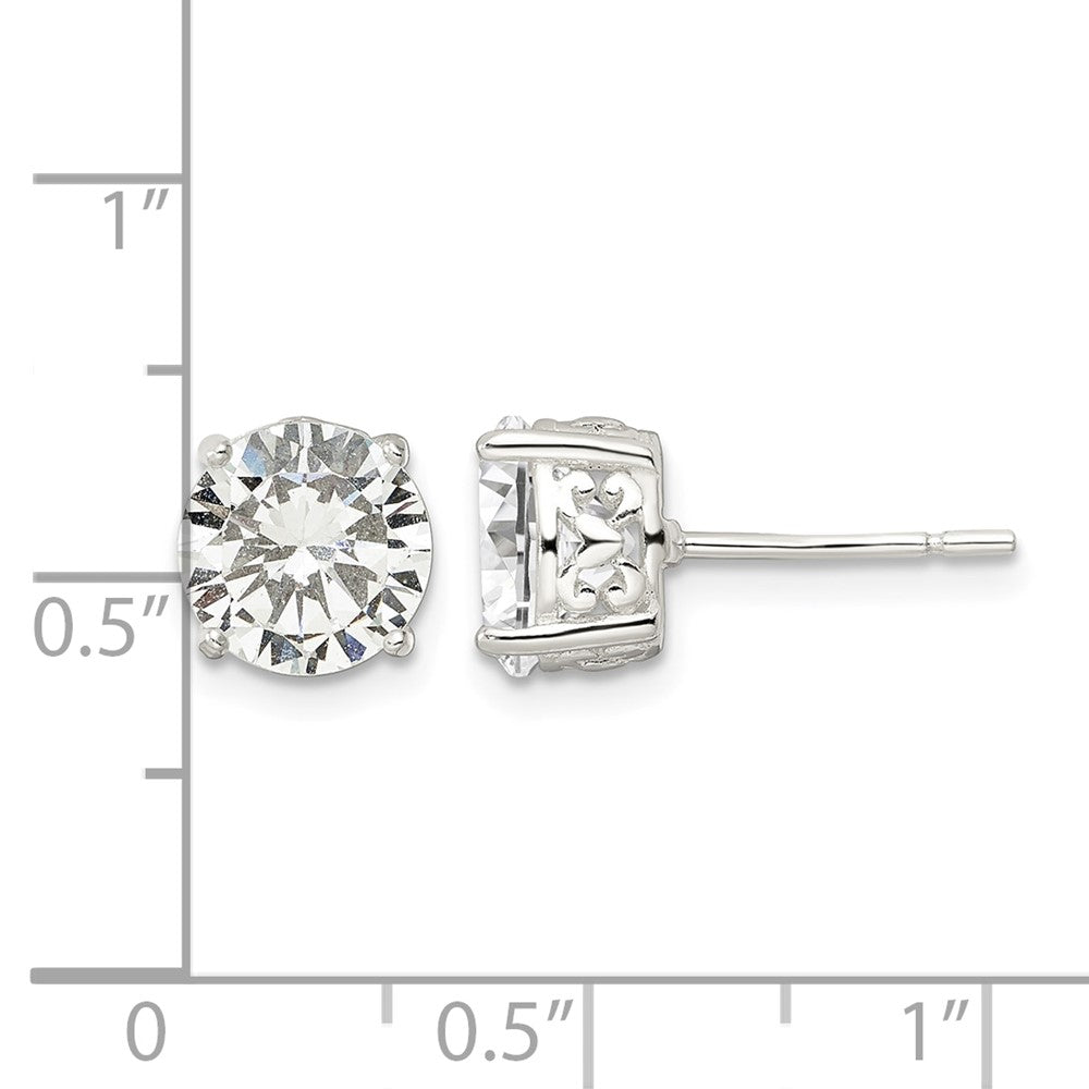 Sterling Silver Polished 8mm Round CZ Heart Basket Set Stud Earrings