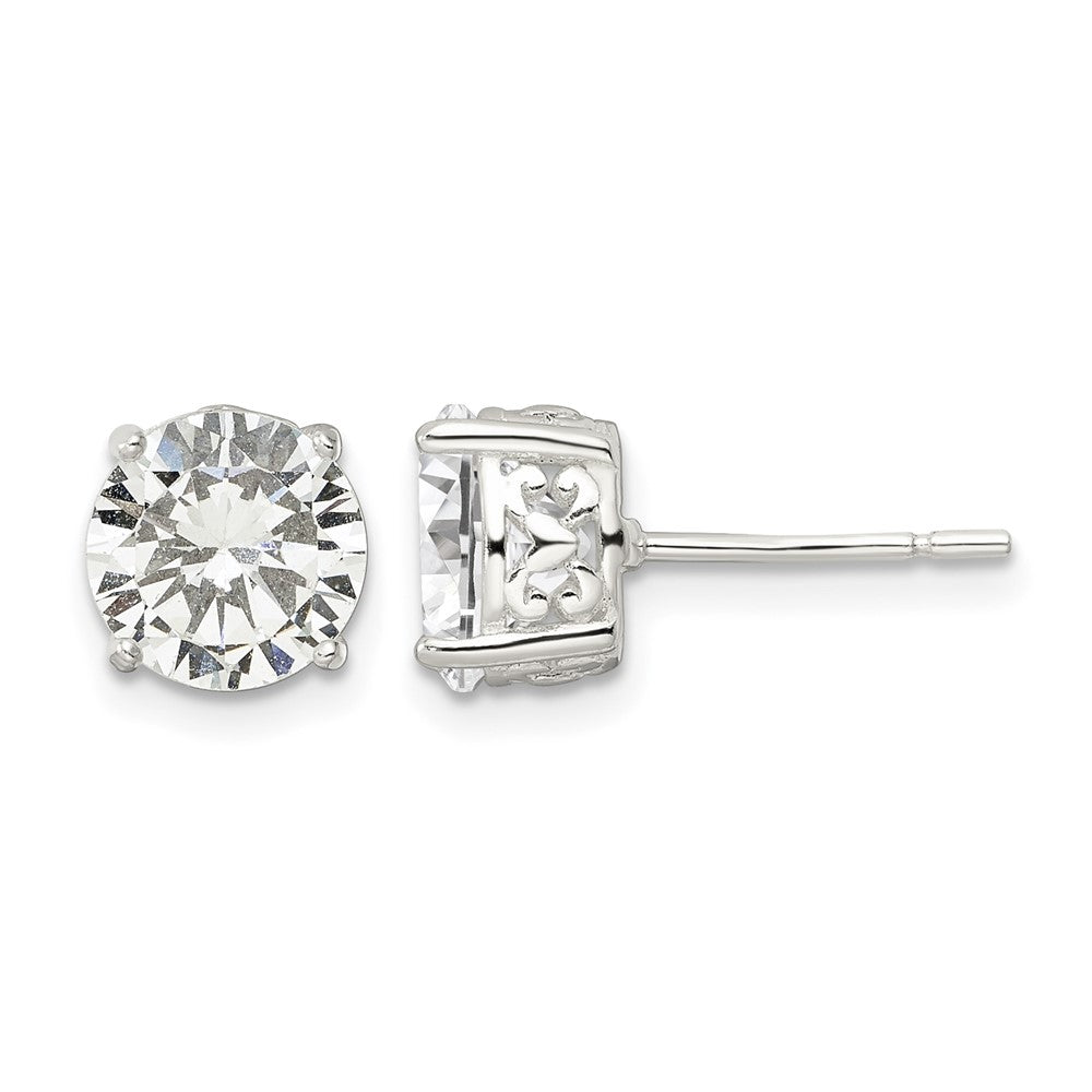 Sterling Silver Polished 8mm Round CZ Heart Basket Set Stud Earrings