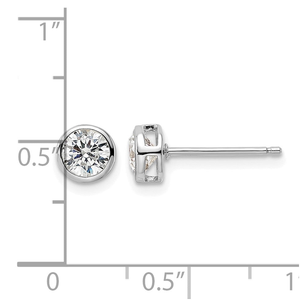 Sterling Silver Rhod-plated Polished 5mm Round CZ Bezel Set Stud Earrings