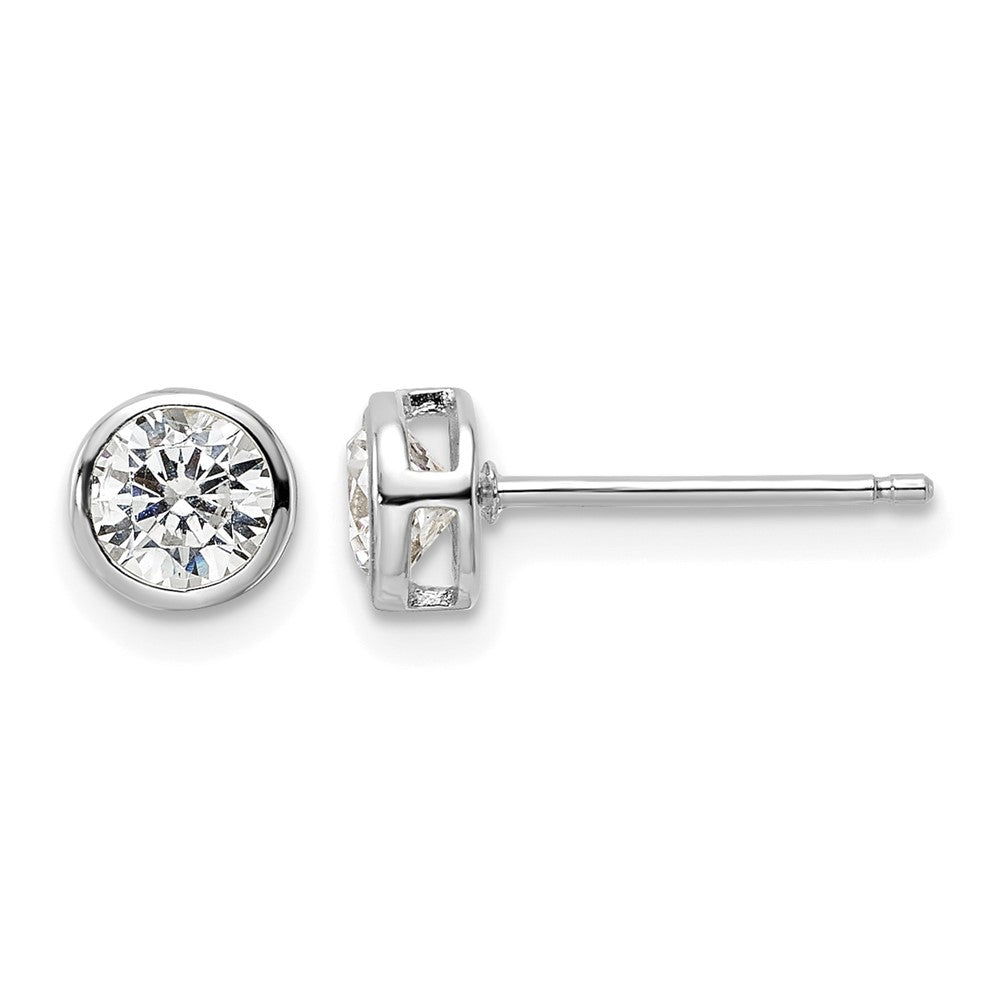 Sterling Silver Rhod-plated Polished 5mm Round CZ Bezel Set Stud Earrings