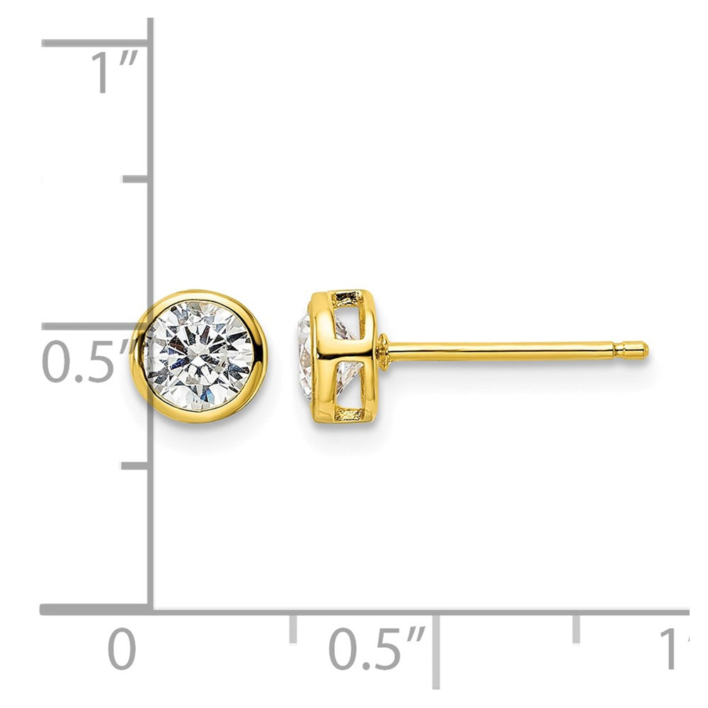 Sterling Silver Gold-tone Polished 5mm Round CZ Bezel Set Stud Earrings