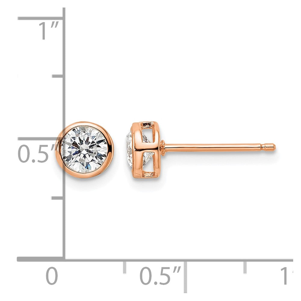Sterling Silver Rose-tone Polished 5mm Round CZ Bezel Set Stud Earrings