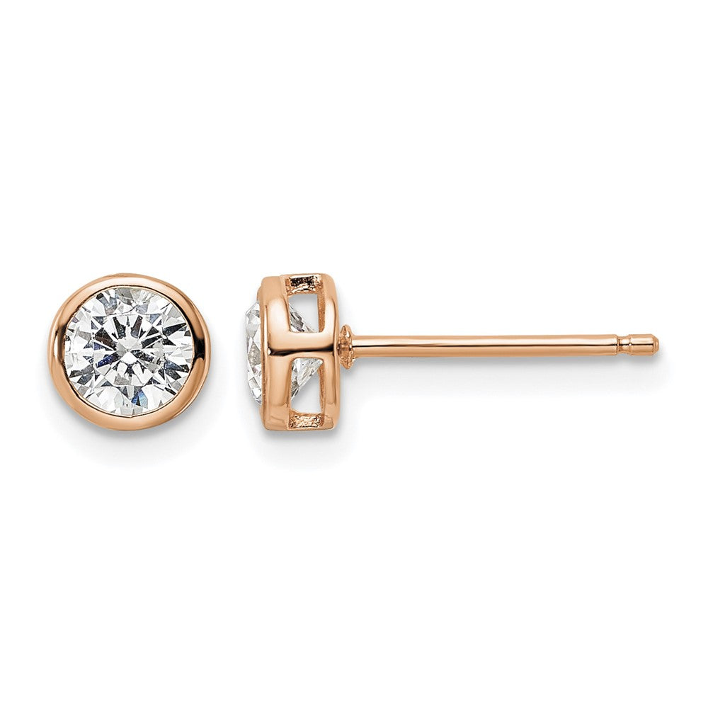 Sterling Silver Rose-tone Polished 5mm Round CZ Bezel Set Stud Earrings