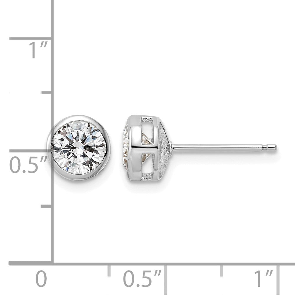 Sterling Silver Rhod-plated Polished 6mm Round CZ Bezel Set Stud Earrings