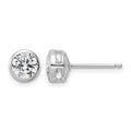 Sterling Silver Rhod-plated Polished 6mm Round CZ Bezel Set Stud Earrings