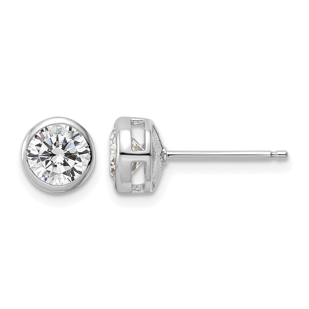 Sterling Silver Rhod-plated Polished 6mm Round CZ Bezel Set Stud Earrings