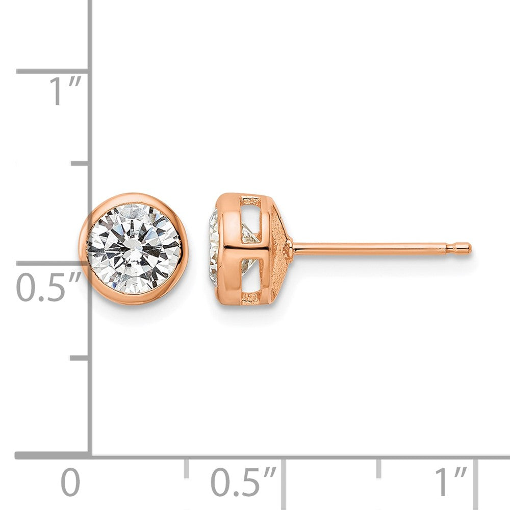 Sterling Silver Rose-tone Polished 6mm Round CZ Bezel Set Stud Earrings