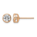 Sterling Silver Rose-tone Polished 6mm Round CZ Bezel Set Stud Earrings