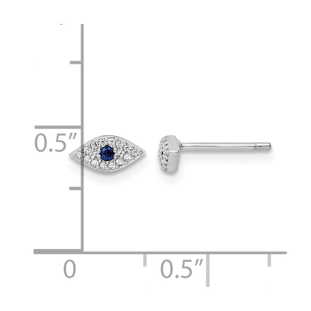 Sterling Silver Rhodium-plated Polished Blue & White CZ Eye Post Earrings