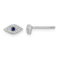 Sterling Silver Rhodium-plated Polished Blue & White CZ Eye Post Earrings