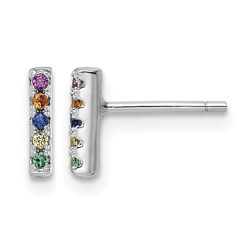 Sterling Silver Rhodium-plated Polished Multi-color CZ Bar Post Earrings