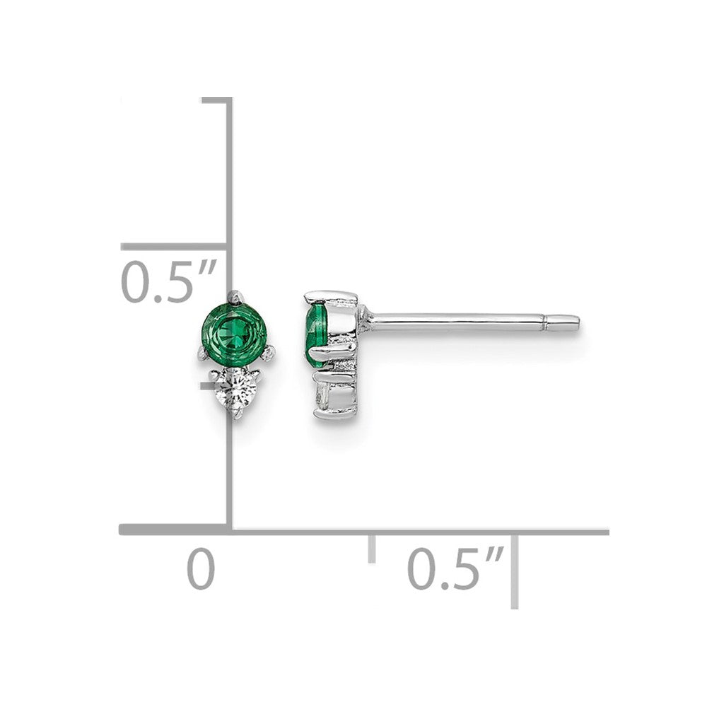 Sterling Silver Rhodium-plated Polished Green & White CZ Post Earrings