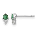Sterling Silver Rhodium-plated Polished Green & White CZ Post Earrings