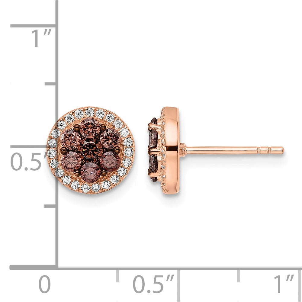 Sterling Silver Rose-tone w/ Black Rhodium Brown & White CZ Post Earrings