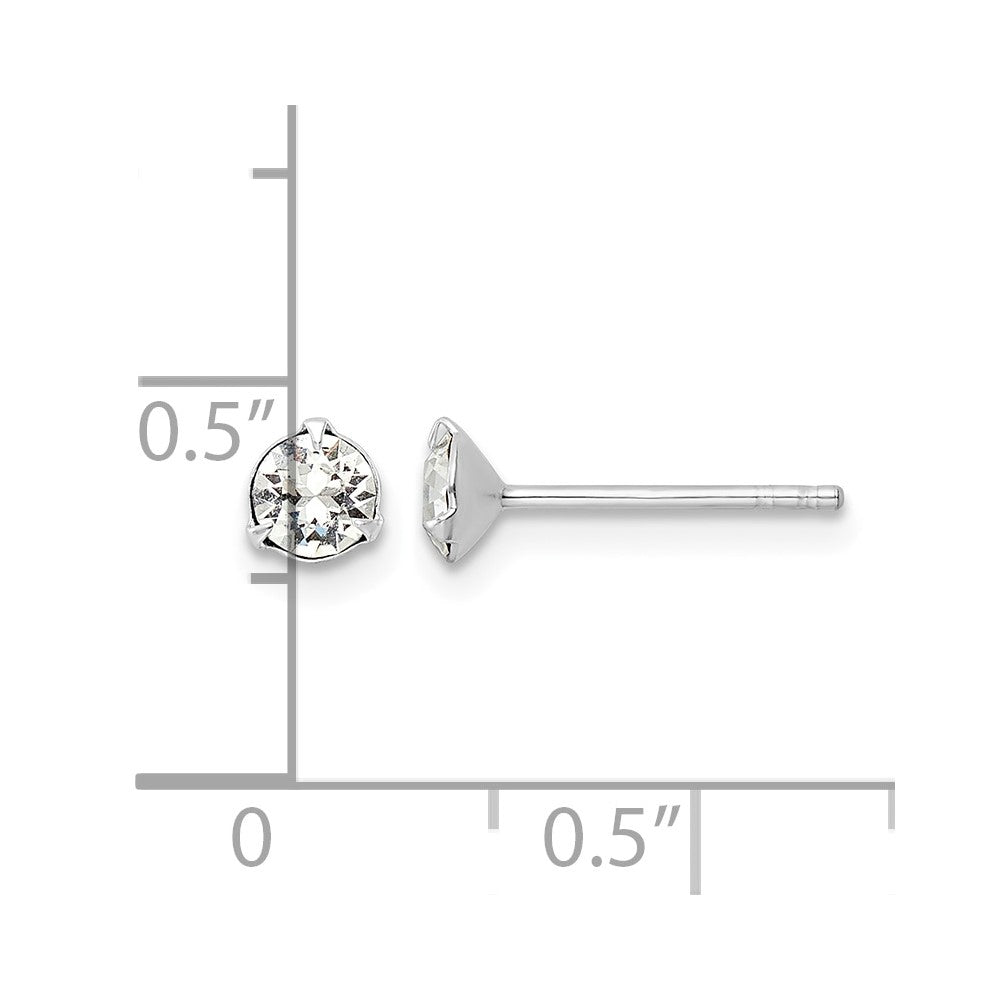Sterling Silver Rhodium-plated Polished Round 4.5mm Crystal Stud Earrings