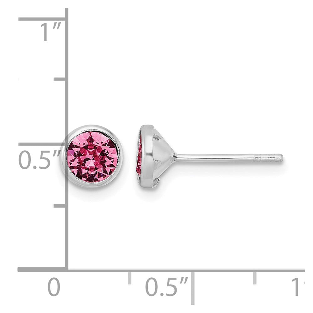 Sterling Silver Rhod-plated Polished 5mm Pink Crystal Bezel Stud Earrings