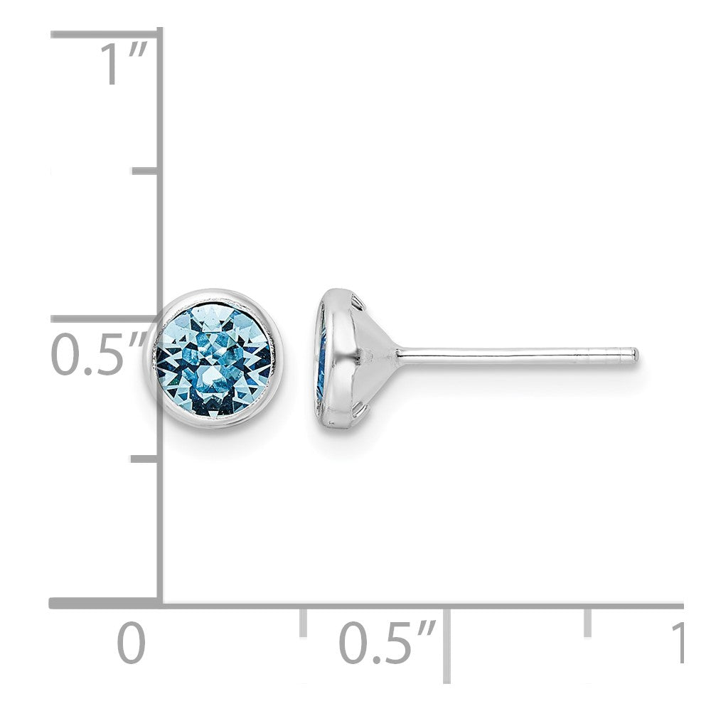 Sterling Silver Rhodium-plated Polished Blue Crystal Bezel Stud Earrings