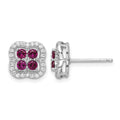 Sterling Silver Rhodium-plated Created Ruby and CZ Clover Post Earrings