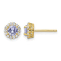 Sterling Silver Gold-plated Polished Purple & White CZ Halo Post Earrings